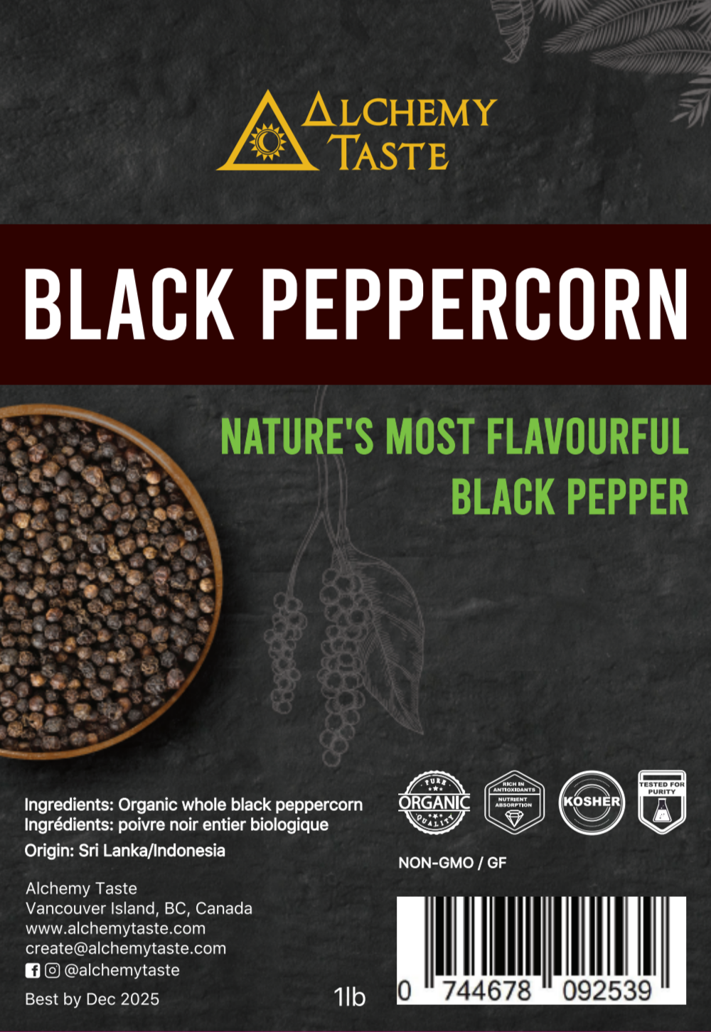 Alchemy Taste Organic Black Gold Peppercorn (1lb) - Lifestyle Markets
